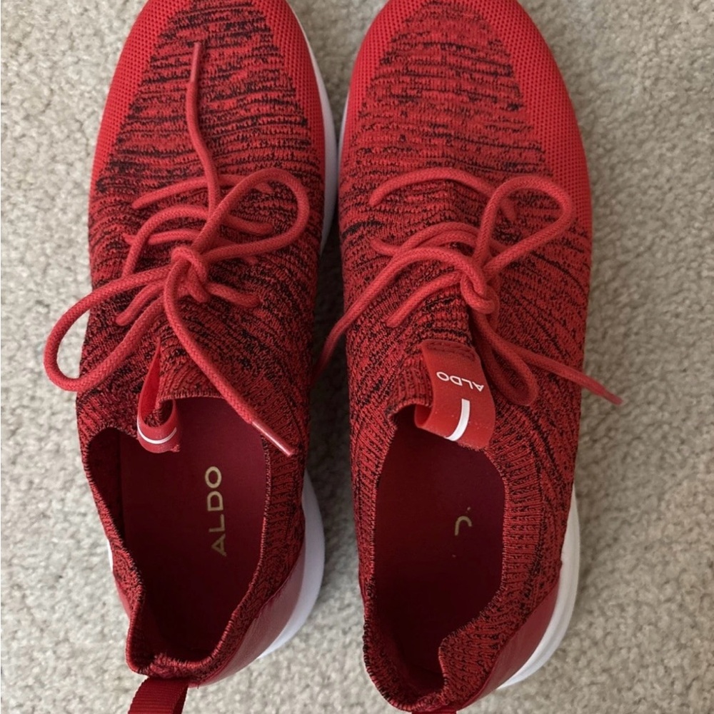 Aldo Vibrant Red Knit Lace-Up Sneakers